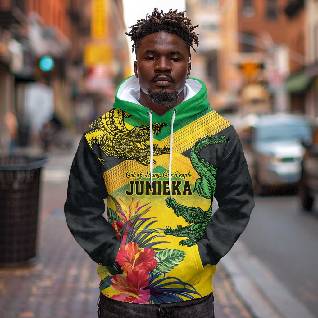 Personalized Black Jamaicans Crocodile Hoodie Tropical Flowers Grunge Flag - African Pride