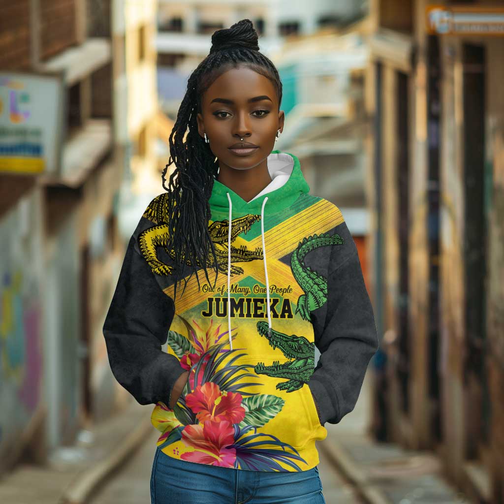 Personalized Black Jamaicans Crocodile Hoodie Tropical Flowers Grunge Flag - African Pride