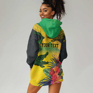 Personalized Black Jamaicans Crocodile Hoodie Dress Tropical Flowers Grunge Flag - African Pride