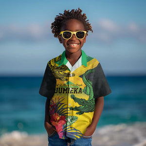 Personalized Black Jamaicans Crocodile Kid Hawaiian Shirt Tropical Flowers Grunge Flag - African Pride