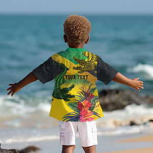 Personalized Black Jamaicans Crocodile Kid Hawaiian Shirt Tropical Flowers Grunge Flag - African Pride