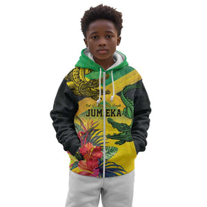 Personalized Black Jamaicans Crocodile Kid Hoodie Tropical Flowers Grunge Flag - African Pride