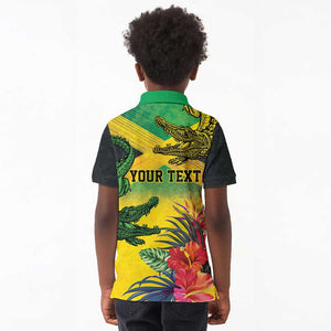 Personalized Black Jamaicans Crocodile Kid Polo Shirt Tropical Flowers Grunge Flag - African Pride