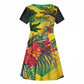 Personalized Black Jamaicans Crocodile Kid Short Sleeve Dress Tropical Flowers Grunge Flag - African Pride