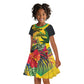 Personalized Black Jamaicans Crocodile Kid Short Sleeve Dress Tropical Flowers Grunge Flag - African Pride