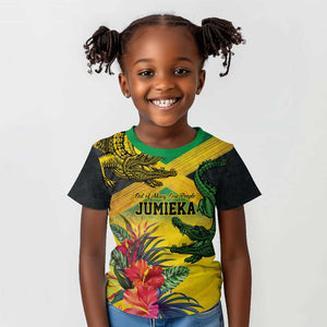 Personalized Black Jamaicans Crocodile Kid T shirt Tropical Flowers Grunge Flag - African Pride
