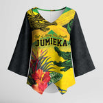 Personalized Black Jamaicans Crocodile Kimono Sleeve Blouse Tropical Flowers Grunge Flag