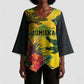 Personalized Black Jamaicans Crocodile Kimono Sleeve Blouse Tropical Flowers Grunge Flag