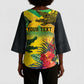 Personalized Black Jamaicans Crocodile Kimono Sleeve Blouse Tropical Flowers Grunge Flag