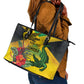 Personalized Black Jamaicans Crocodile Leather Tote Bag Tropical Flowers Grunge Flag - African Pride