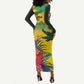 Personalized Black Jamaicans Crocodile Long Sleeve Bodycon Dress Tropical Flowers Grunge Flag - African Pride