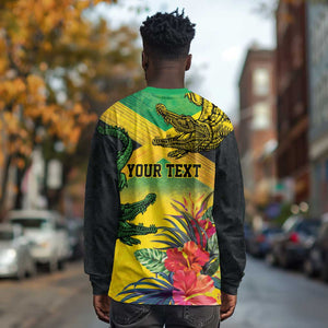 Personalized Black Jamaicans Crocodile Long Sleeve Shirt Tropical Flowers Grunge Flag - African Pride
