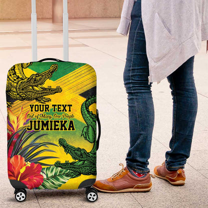 Personalized Black Jamaicans Crocodile Luggage Cover Tropical Flowers Grunge Flag - African Pride