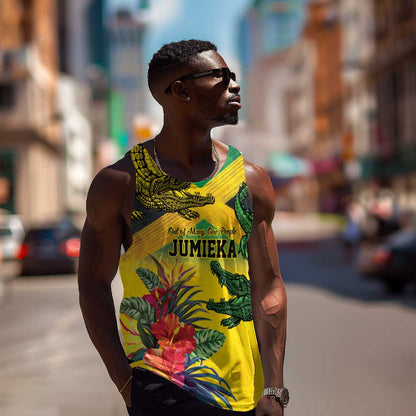Personalized Black Jamaicans Crocodile Men Tank Top Tropical Flowers Grunge Flag - African Pride