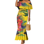 Personalized Black Jamaicans Crocodile Mermaid Dress Tropical Flowers Grunge Flag - African Pride