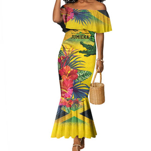 Personalized Black Jamaicans Crocodile Mermaid Dress Tropical Flowers Grunge Flag - African Pride