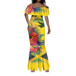 Personalized Black Jamaicans Crocodile Mermaid Dress Tropical Flowers Grunge Flag - African Pride