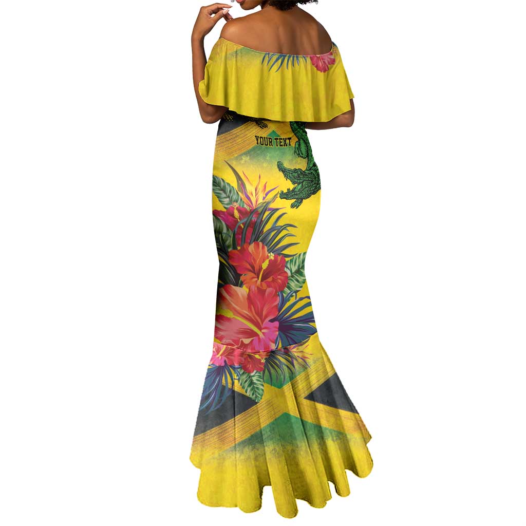 Personalized Black Jamaicans Crocodile Mermaid Dress Tropical Flowers Grunge Flag - African Pride