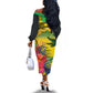 Personalized Black Jamaicans Crocodile Off The Shoulder Long Sleeve Dress Tropical Flowers Grunge Flag - African Pride