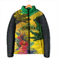 Personalized Black Jamaicans Crocodile Padded Jacket Tropical Flowers Grunge Flag