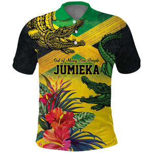 Personalized Black Jamaicans Crocodile Polo Shirt Tropical Flowers Grunge Flag - African Pride