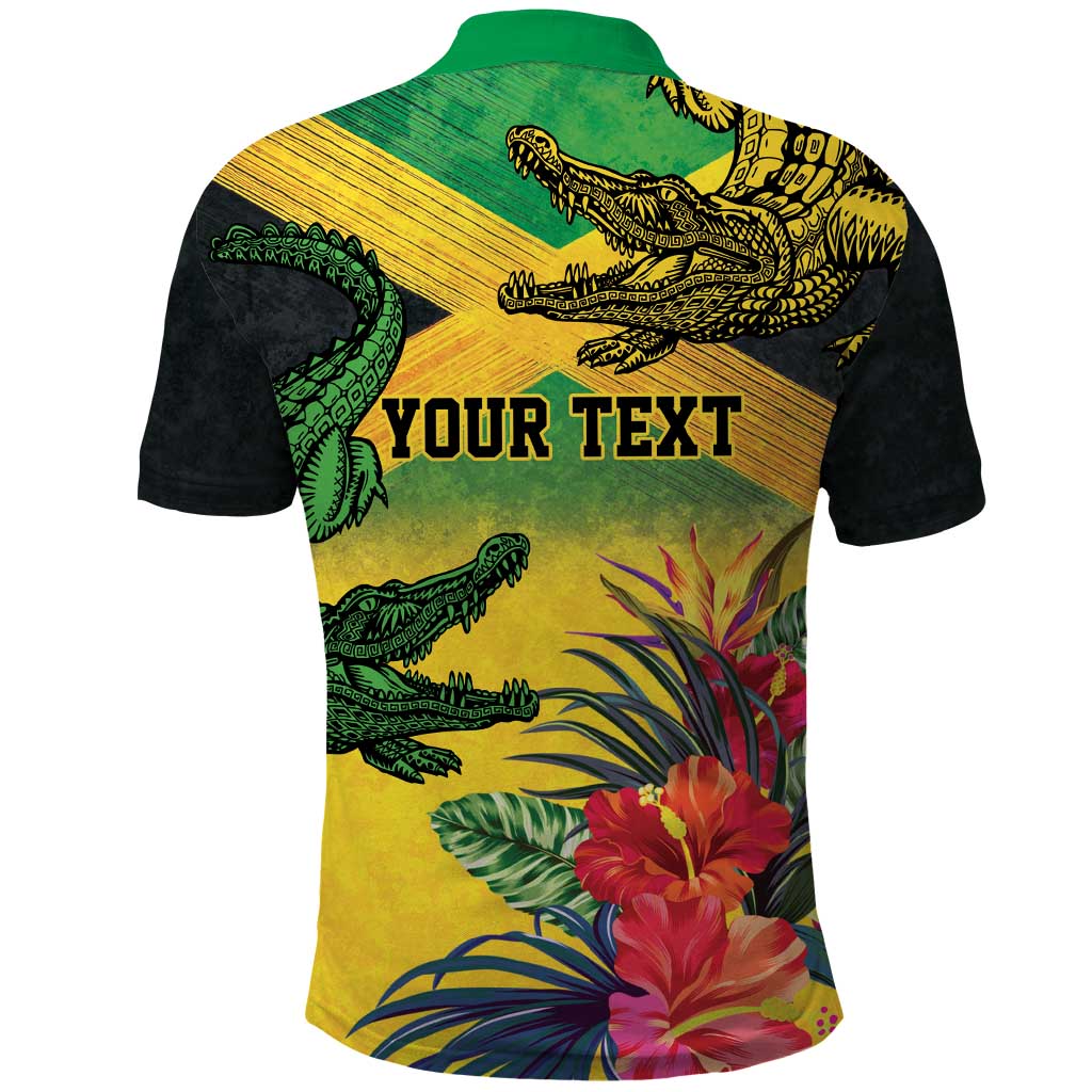 Personalized Black Jamaicans Crocodile Polo Shirt Tropical Flowers Grunge Flag - African Pride