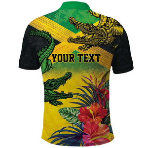 Personalized Black Jamaicans Crocodile Polo Shirt Tropical Flowers Grunge Flag - African Pride