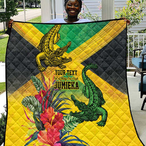 Personalized Black Jamaicans Crocodile Quilt Tropical Flowers Grunge Flag - African Pride