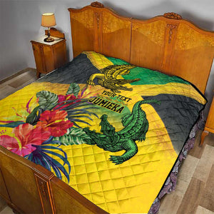Personalized Black Jamaicans Crocodile Quilt Tropical Flowers Grunge Flag - African Pride