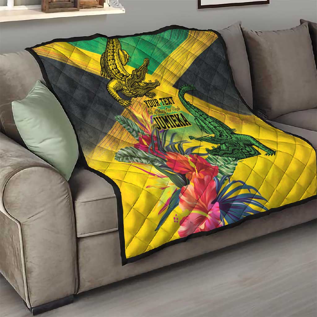 Personalized Black Jamaicans Crocodile Quilt Tropical Flowers Grunge Flag - African Pride