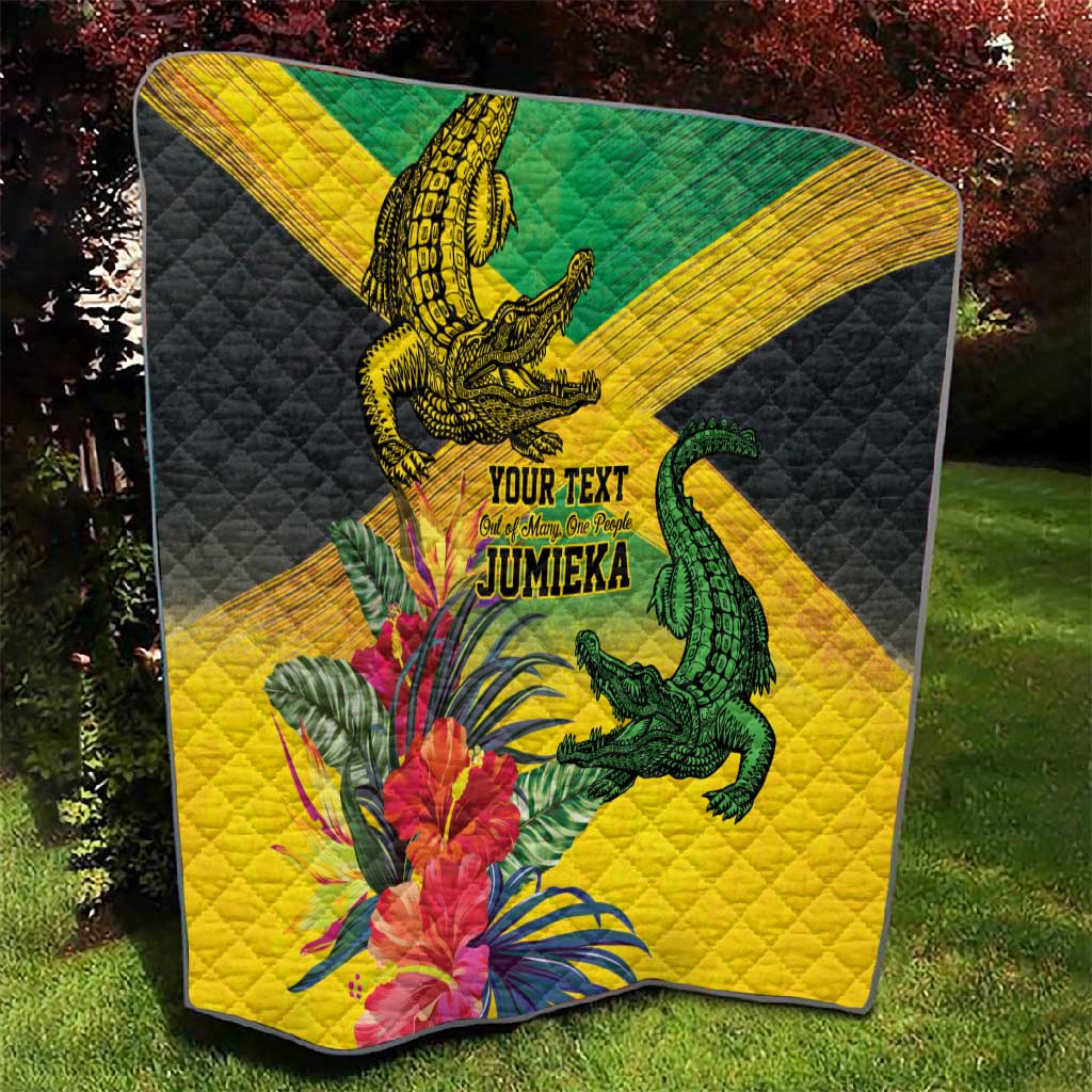 Personalized Black Jamaicans Crocodile Quilt Tropical Flowers Grunge Flag - African Pride