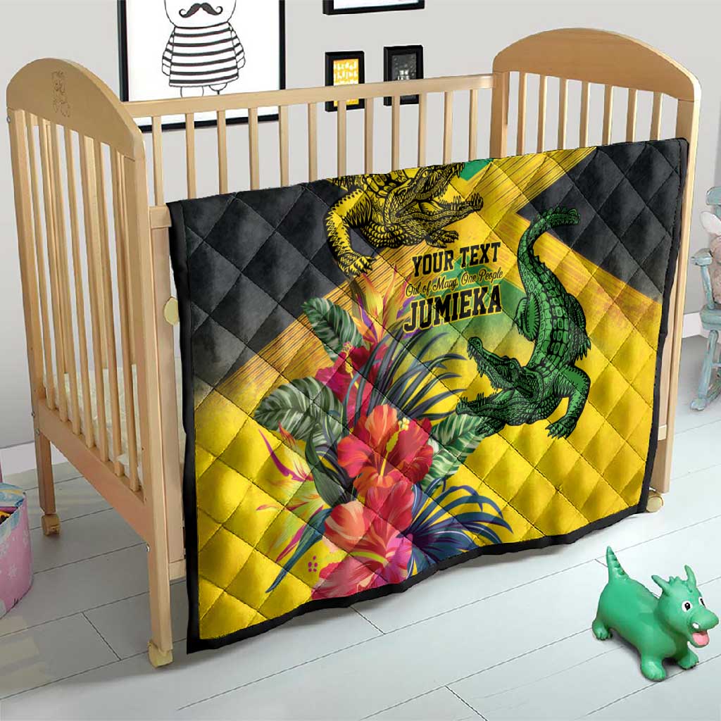 Personalized Black Jamaicans Crocodile Quilt Tropical Flowers Grunge Flag - African Pride