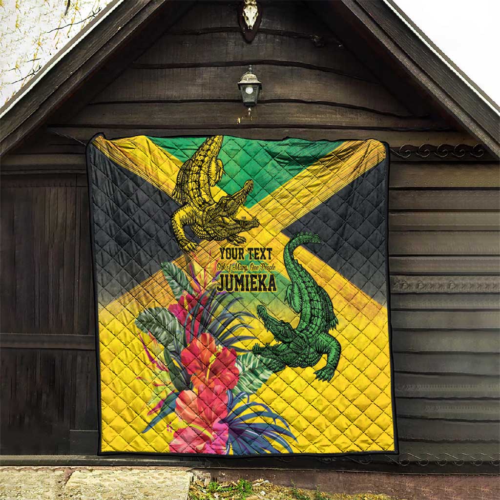 Personalized Black Jamaicans Crocodile Quilt Tropical Flowers Grunge Flag - African Pride
