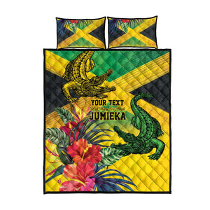 Personalized Black Jamaicans Crocodile Quilt Bed Set Tropical Flowers Grunge Flag - African Pride