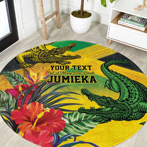 Personalized Black Jamaicans Crocodile Round Carpet Tropical Flowers Grunge Flag - African Pride