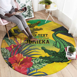 Personalized Black Jamaicans Crocodile Round Carpet Tropical Flowers Grunge Flag - African Pride