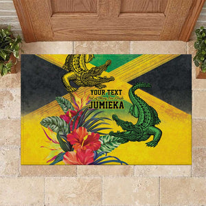 Personalized Black Jamaicans Crocodile Rubber Doormat Tropical Flowers Grunge Flag - African Pride