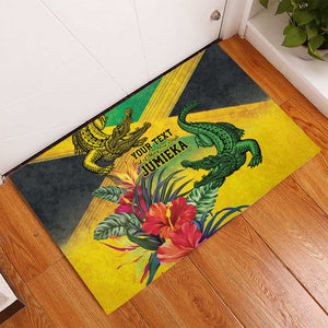 Personalized Black Jamaicans Crocodile Rubber Doormat Tropical Flowers Grunge Flag - African Pride