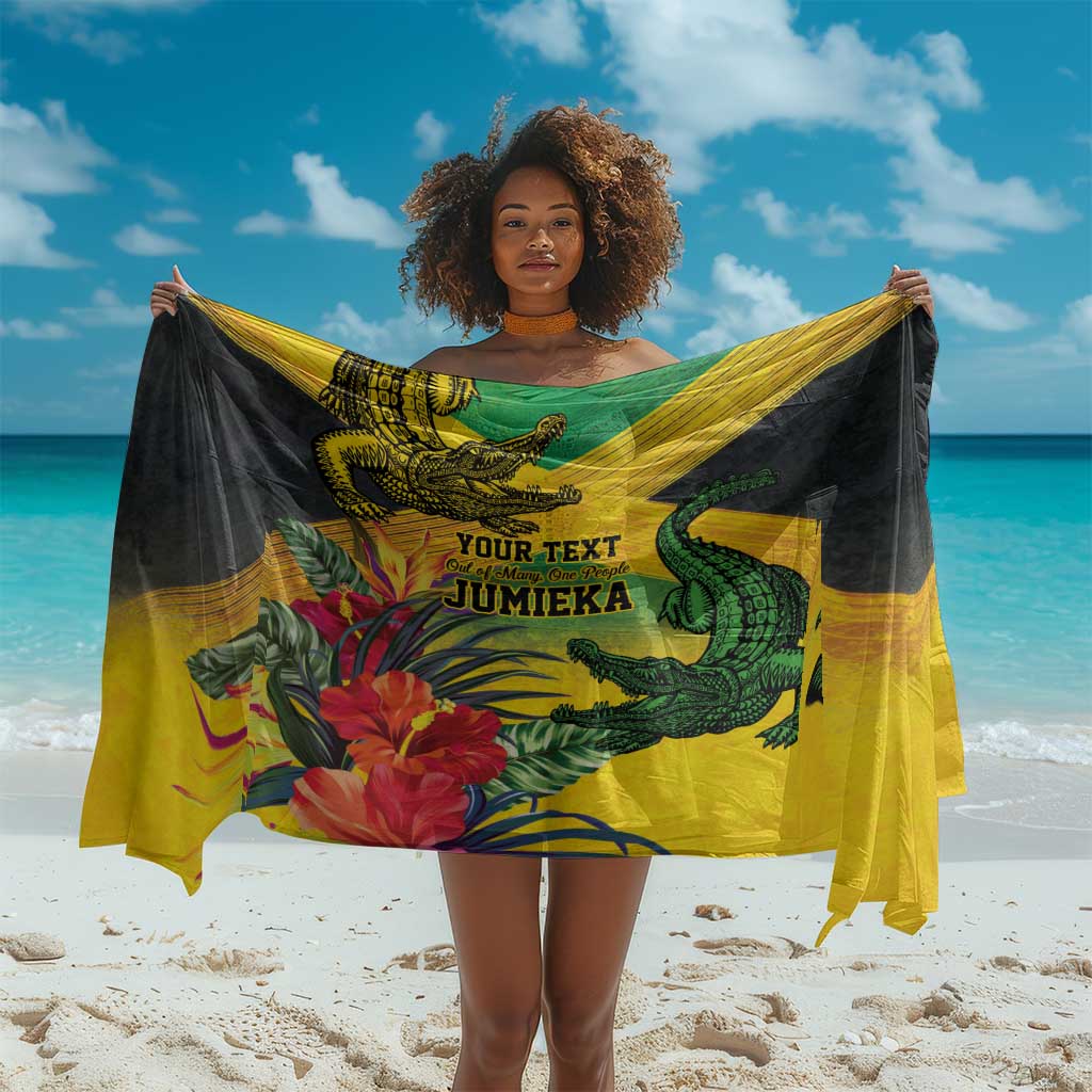 Personalized Black Jamaicans Crocodile Sarong Tropical Flowers Grunge Flag - African Pride