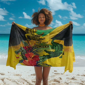 Personalized Black Jamaicans Crocodile Sarong Tropical Flowers Grunge Flag - African Pride
