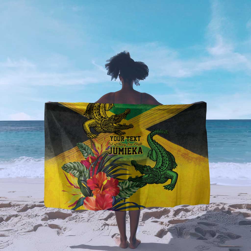 Personalized Black Jamaicans Crocodile Sarong Tropical Flowers Grunge Flag - African Pride