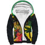 Personalized Black Jamaicans Crocodile Sherpa Hoodie Tropical Flowers Grunge Flag - African Pride