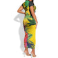 Personalized Black Jamaicans Crocodile Short Sleeve Bodycon Dress Tropical Flowers Grunge Flag - African Pride