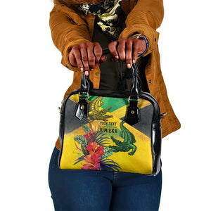 Personalized Black Jamaicans Crocodile Shoulder Handbag Tropical Flowers Grunge Flag - African Pride