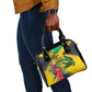 Personalized Black Jamaicans Crocodile Shoulder Handbag Tropical Flowers Grunge Flag - African Pride