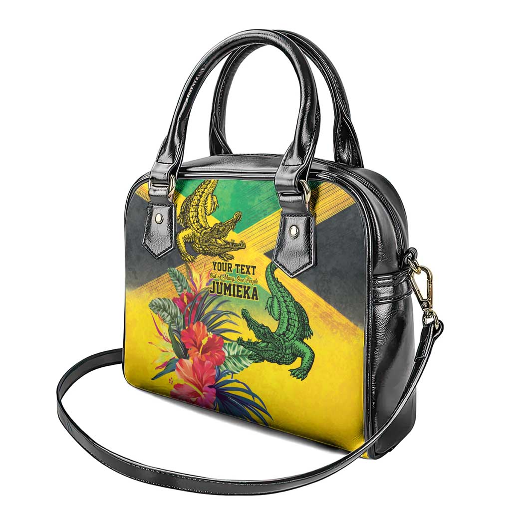 Personalized Black Jamaicans Crocodile Shoulder Handbag Tropical Flowers Grunge Flag - African Pride