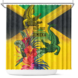 Personalized Black Jamaicans Crocodile Shower Curtain Tropical Flowers Grunge Flag - African Pride