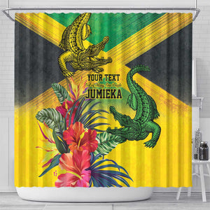 Personalized Black Jamaicans Crocodile Shower Curtain Tropical Flowers Grunge Flag - African Pride