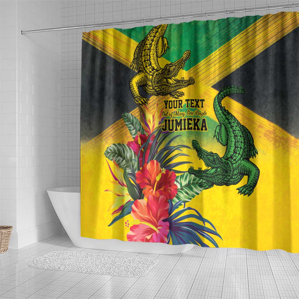 Personalized Black Jamaicans Crocodile Shower Curtain Tropical Flowers Grunge Flag - African Pride
