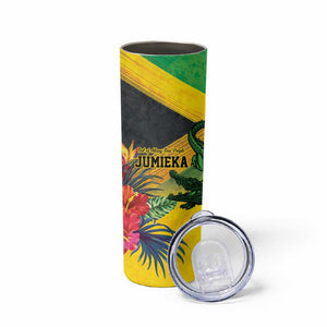 Personalized Black Jamaicans Crocodile Skinny Tumbler Tropical Flowers Grunge Flag - African Pride
